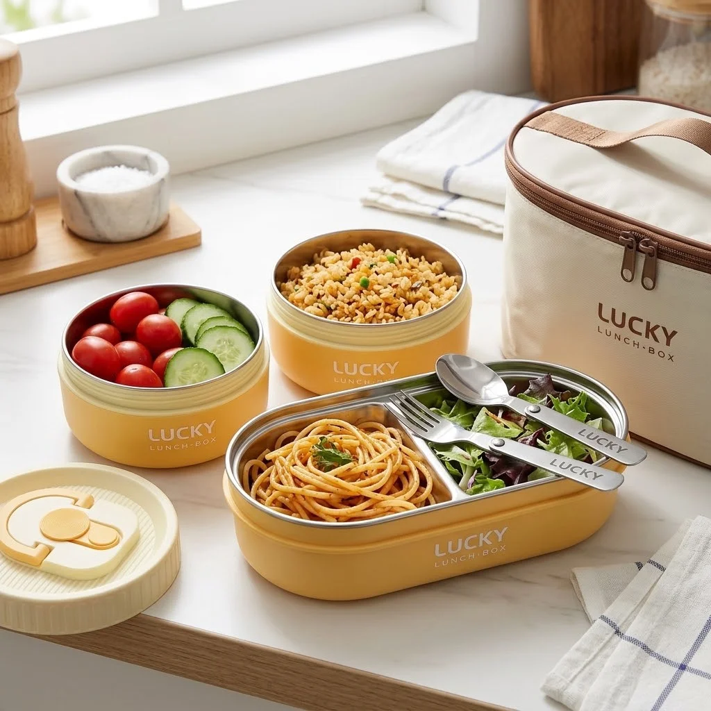 Food Storage With Dividers - Conjunto de lancheiras térmicas de aço